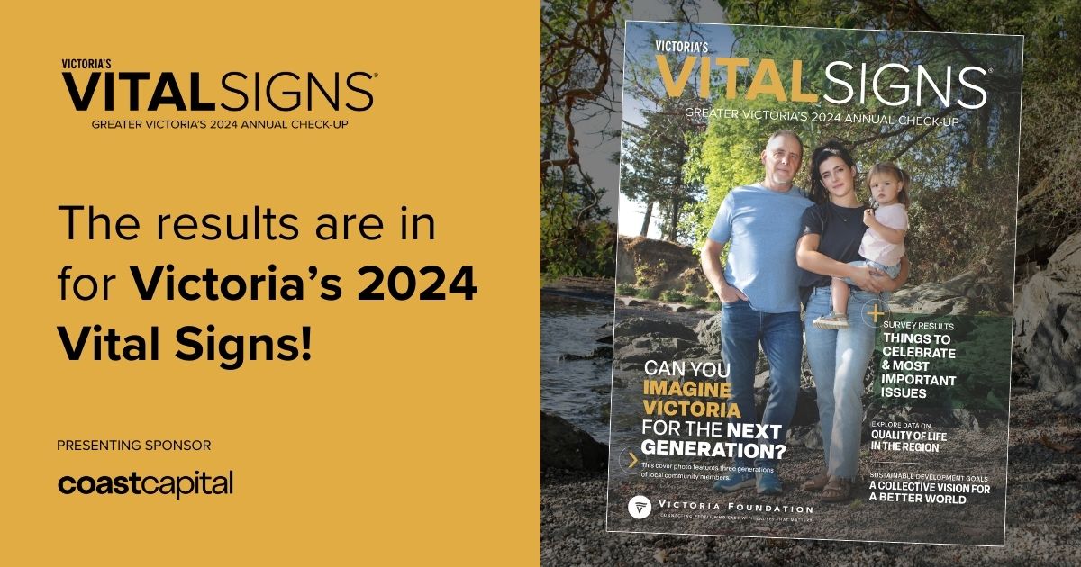 The front cover of the Victoria's 2024 Vital Signs report, with presenting sponsor logo.