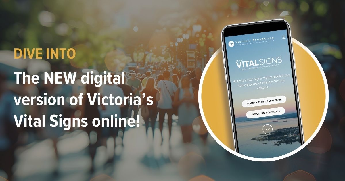 A smartphone showing the new digital version of Victoria's Vital Signs on screen.