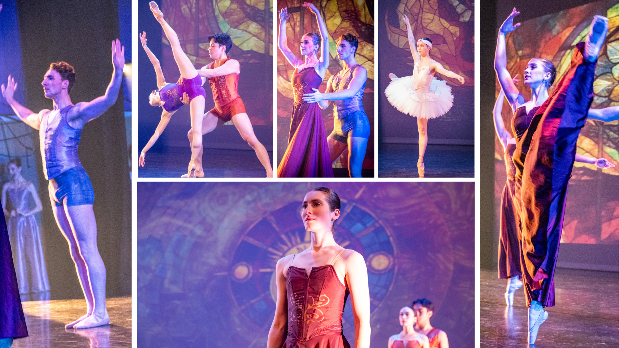 a photo collage of ballet victoria performers on stage
