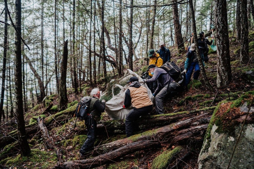 Volunteers clean up Galiano Island forests.